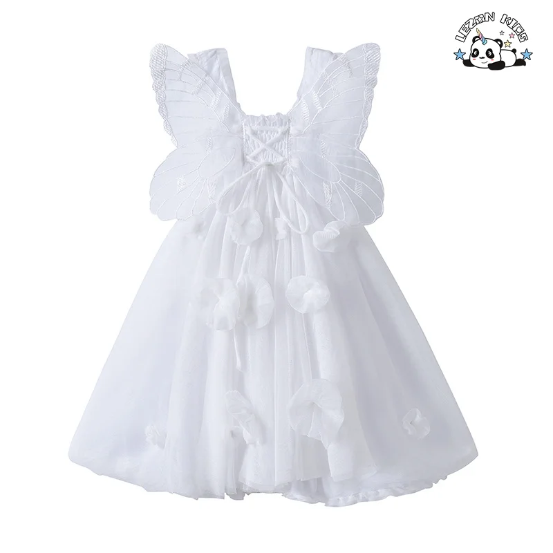 LEZONKIDS - Customizable Hot Selling Girls Summer Sleeveless Butterfly Wings Princess Kids Fairy Tutu Dress